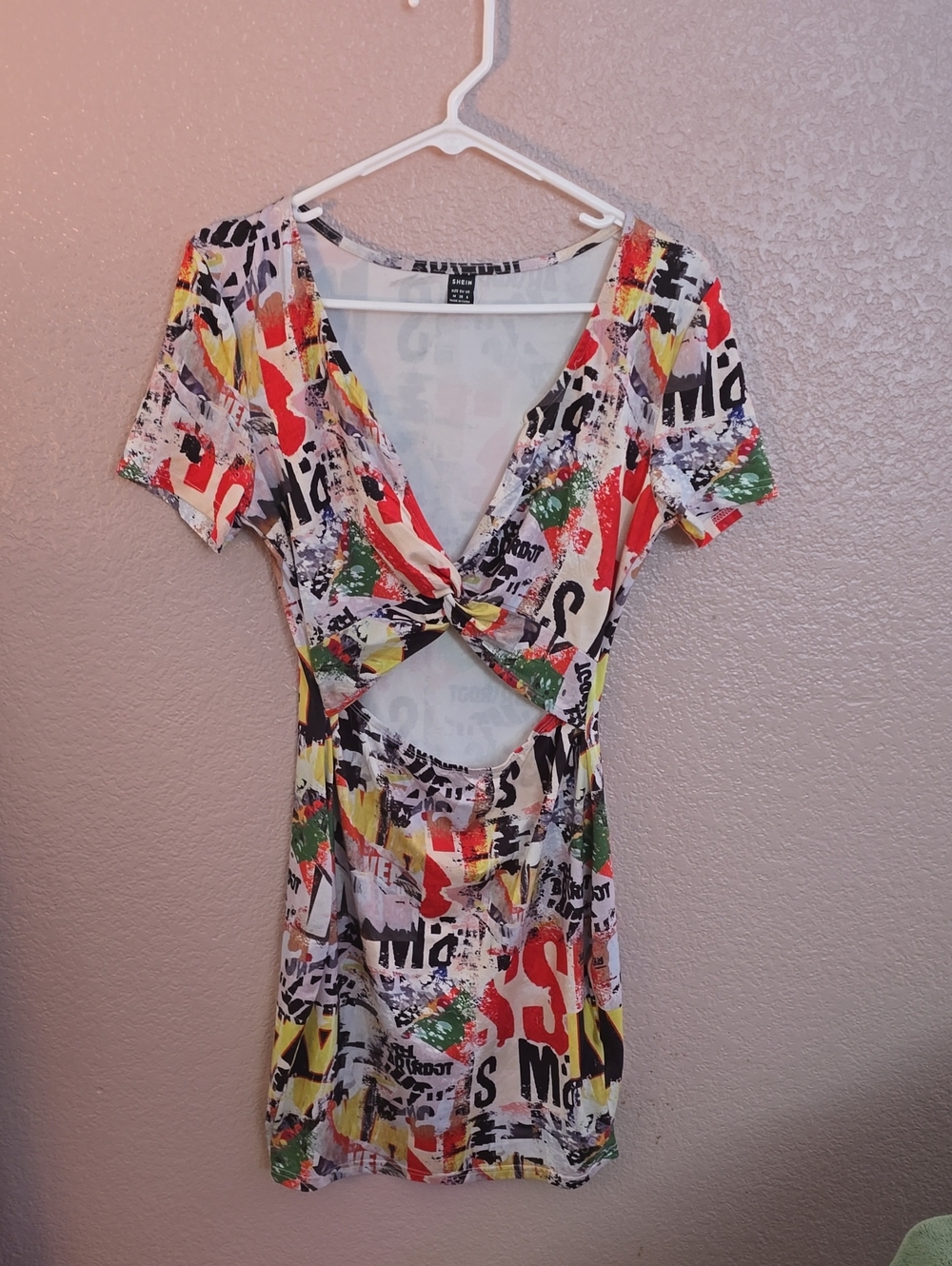 SHEIN Multicolor Knot-Front Asymmetrical Cutout Dress